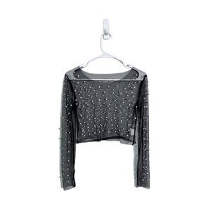 Pearl embellished sheet mesh‎ long sleeve top edgy coquette size S